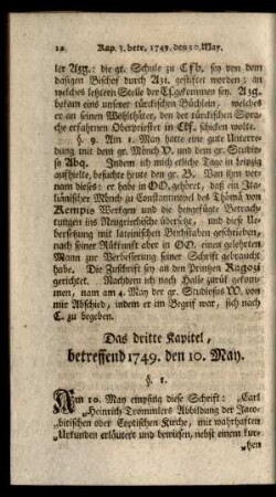 Das dritte Kapitel, betreffend 1749. den 10. May