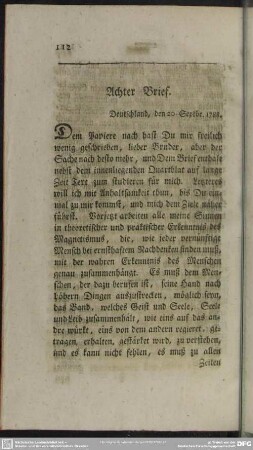 Achter Brief. Deutschland, den 20. Septbr. 1788