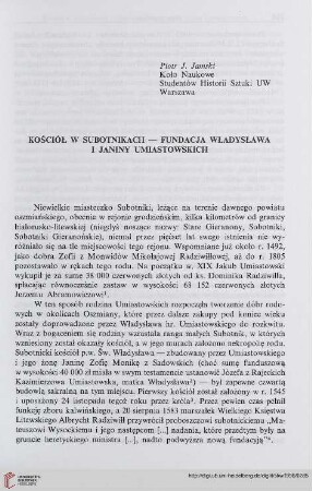 2: Kościół w Subotnikach : fundacja Władysława i Janiny Umiastowskich