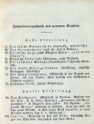 Inhaltsverzeichniß des neunten Bandes