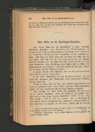Eine Bitte an die Provinzial-Synoden.