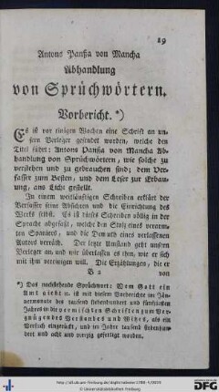 Antons Panßa von Mancha Abhandlung von Sprüchwörtern.