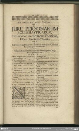 Liber I. De Jure Personarum Ecclesiasticarum, sive Clericorum, eorumque Vocatione, Officis, Reditibus & Salariis