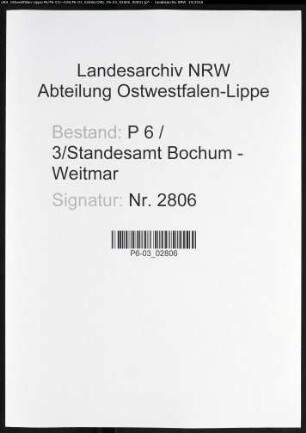 Sterberegister Standesamt Bochum-Weitmar