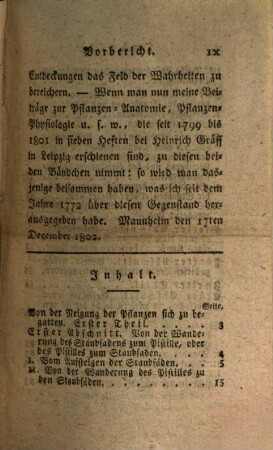 Pflanzen-physiologische Abhandlungen, 1. Fortpflanzung der Pflanzen durch Saamen. Erzeugung des Saamens