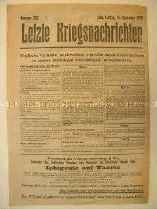 Mitteilungsblatt "Letzte Kriegsnachrichten" mit Kurzmeldungen von verschiedenen Kriegsschauplätzen