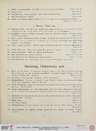 Steinzeug, Hafnerware usw. (Nr. 111-151)