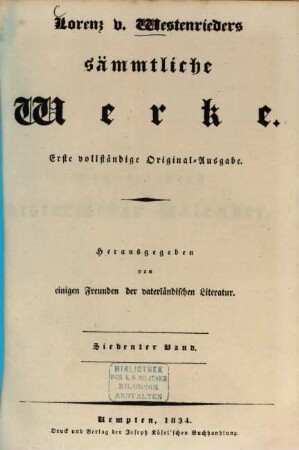 Lorenz v. Westenrieders sämmtliche Werke, 7. Westenrieders historischer Kalender