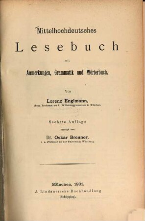 Mittelhochdeutsches Lesebuch : mit Anmerkungen, Grammatik und Wörterbuch