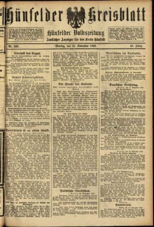Ausgabe vom Dienstag, den 21. November 1922.