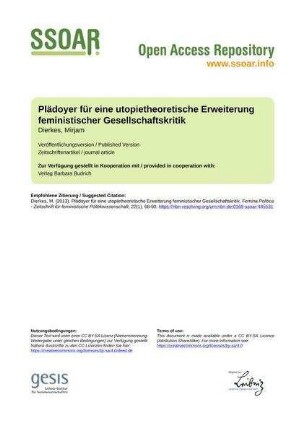 Plädoyer für eine utopietheoretische Erweiterung feministischer Gesellschaftskritik