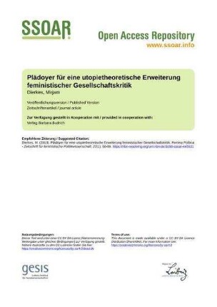 Plädoyer für eine utopietheoretische Erweiterung feministischer Gesellschaftskritik