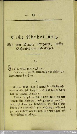 Erste Abtheilung. Von dem Dünger überhaupt, dessen Bestandtheilen und Nutzen