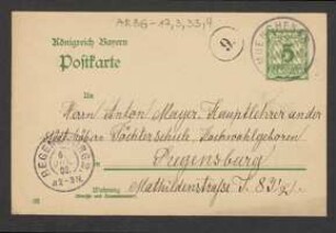 Brief von Joseph Kränzle an Anton Mayer