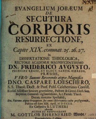 Evangelium Jobaeum de secutura corporis resurrectione
