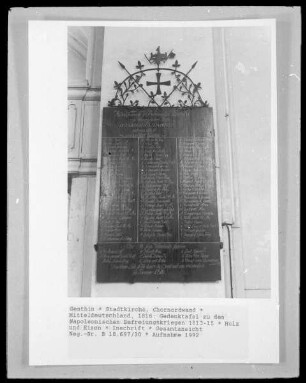Gedenktafel zu den Napoleonischen Befreiungskriegen 1813-15