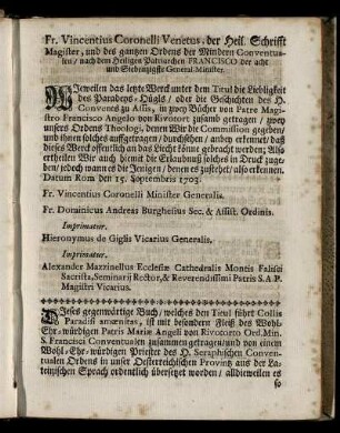 Fr. Vincentius Coronelli Venetus, der Heil. Schrift Magister, [...]