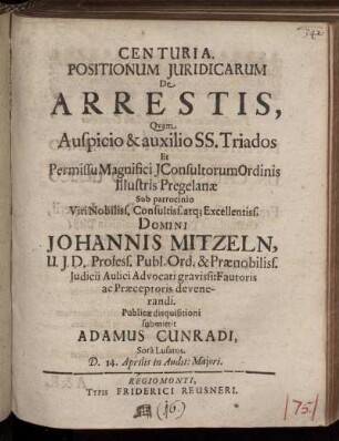 Centuria Positionum Iuridicarum De Arrestis