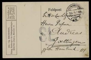 Nr. 2: Postkarte von Georg Bachimont an Friedrich Carl Andreas, Hermannsburg, 18.5.1915