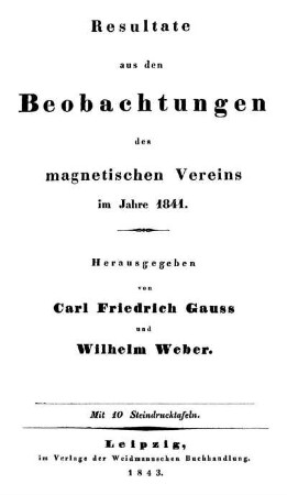 1841: Resultate aus den Beobachtungen des Magnetischen Vereins