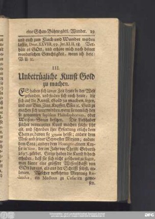 III. Unbetrügliche Kunst Gold zu machen.