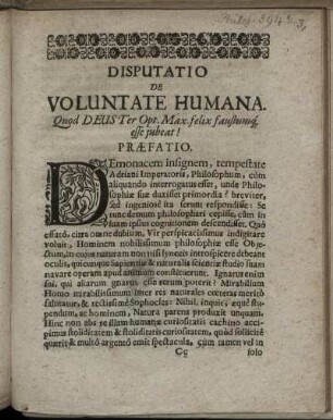 Disputatio De Voluntate Humana.