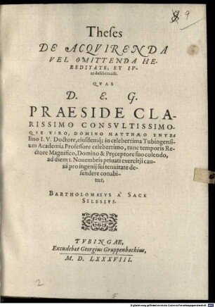 Theses de acquirenda vel omittenda hereditate, et iure deliberandi