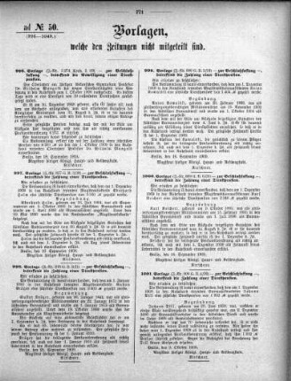 Anlage: ad No.50. (996-1049.), Vorlagen, welche den Zeitungen nicht mitgeteilt sind