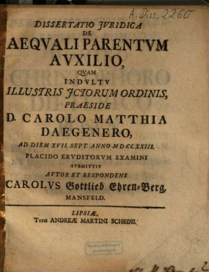 Dissertatio iuridica de aequali parentum auxilio