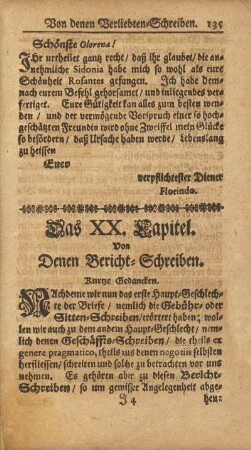 Das XX. Capitel. Von denen Bericht-Schreiben.