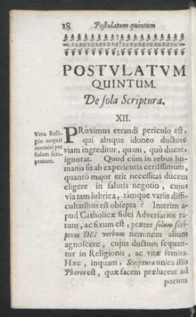 Postulatum Quintum. De sola Scriptura