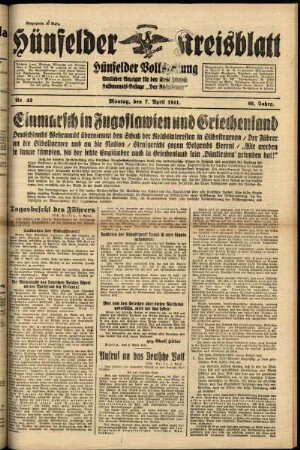 Ausgabe vom Montag, den 07. April 1941.