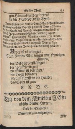 Die von dem Kindlein Jesu abscheidende Hirten.