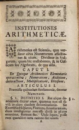 Institutionum mathematicarum opusculum, 1. Arithmetica