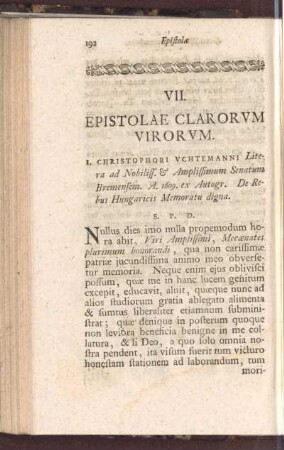 VII. Epistolae Clarorvm Virorvm