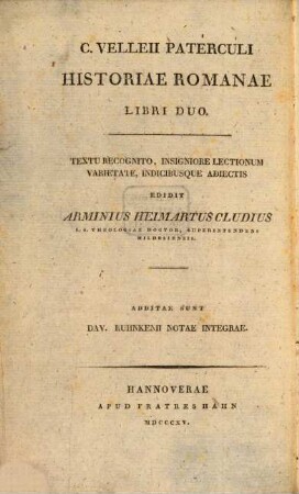 C. Velleii Paterculi Historiae Romanae libri duo