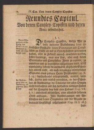 Neundtes Capitul. Von denen Cantzley-Copisten und deren Amte insonderheit