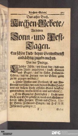 Das achte Buch. Kirchen-Gebete An denen Sonn- und Fest-Tagen