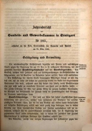 Jahresberichte der Handels- und Gewerbekammern in Württemberg : für das Jahr ... ; systematisch zsgest., veröff. und mit einem Anh. vers. von der Königlichen Centralstelle für Gewerbe und Handel. 1865