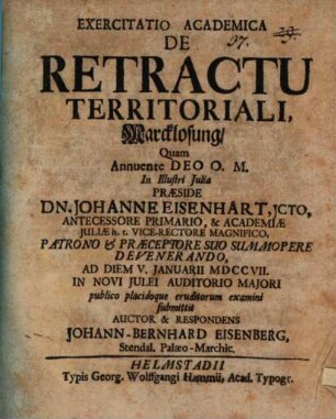 Exercitatio Academica De Retractu Territoriali, Marcklosung