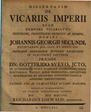 Diss. de vicariis Imperii