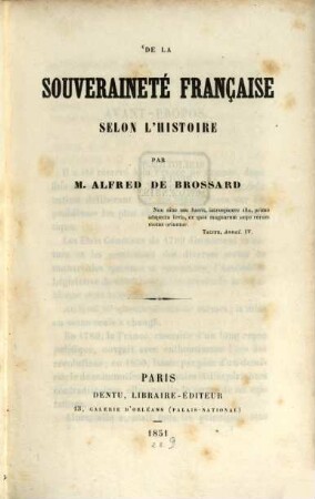 De la souveraineté française selon l'histoire