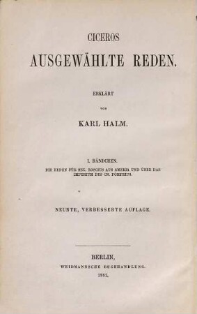 Cicero's ausgewählte Reden, 1