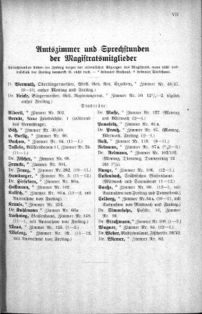Amtszimmer und Sprechstunden der Magistratsmitglieder