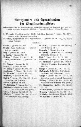 Amtszimmer und Sprechstunden der Magistratsmitglieder