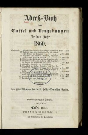 Jg. 27.1860: Adreß-Buch von Cassel und Umgebungen : für das Jahr 1860