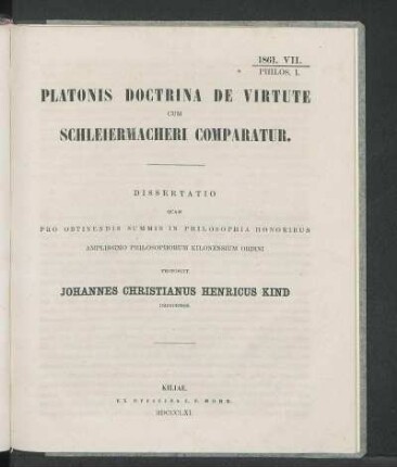 Platonis Doctrina De Virtute Cum Schleiermacheri Comparatur.