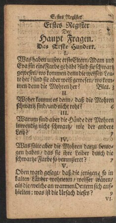 Erstes Register Der Haupt Fragen.