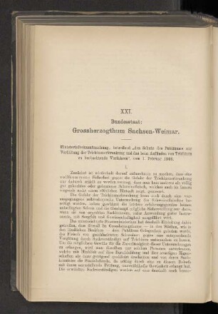 XXI. Bundesstaat: Grossherzogthum Sachsen-Weimar.