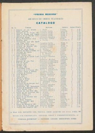 Catálogo : "Prensa Moderna", Archivo de obras teatrales